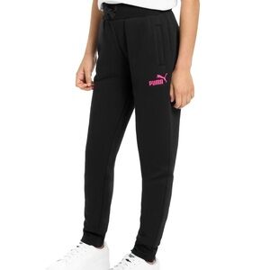 Puma Kids Black Fleece Sweats Joggers with Pink Logo Size 14/16